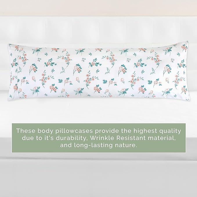 Elegant Comfort Ultra Soft 1-Piece Set Floral Print Pillowcases - 1500 Premium Hotel Quality Microfiber, Soft and Smooth Hidden Zipper Closure 1-Piece Pillow Covers - Body Pillowcase, Pink Celia
