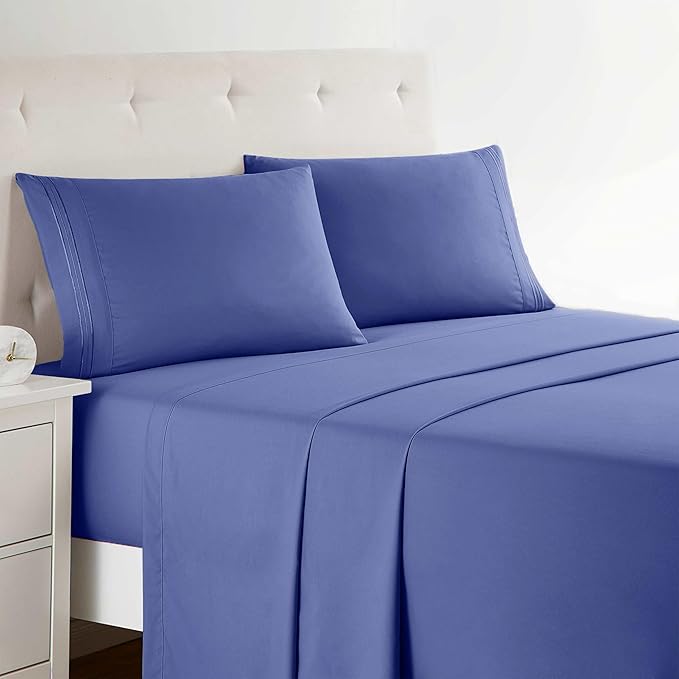 Clara Clark Bed Sheets, Premier 1800 Series 4 Piece Bed Sheet Set, Deep Pocket, Wrinkle, Fade, Stain Resistant, Luxury Soft Bedding Sheets & Pillowcases, King, Royal Blue