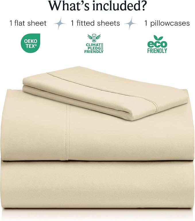 LuxClub Twin XL Sheets - Soft Kids Twin Bed Sheets for Boys and Girls, 3 PC Deep Pockets 18" Eco Friendly Wrinkle Free Kids Fitted Sheets Machine Washable Hotel Bedding Silky Soft- Cream Twin XL