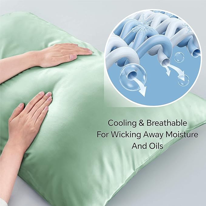 BEDELITE King Size Pillow Cases Set of 2, Rayon Derived from Bamboo, Cooling Pillow Cases for Hot Sleepers & Night Sweats, Breathable and Silky Soft Envelope Pillowcases(Mint Green, 20"x40")