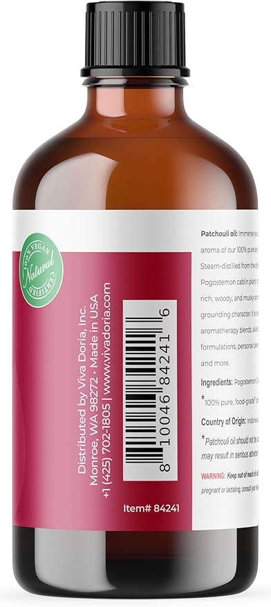 Viva Doria Patchouli Essential Oil, 100% Pure, Natural Essential Oil, Undiluted, for Aromatherapy | Food Grade, 118 mL (4 Fluid Ounce) ASIN