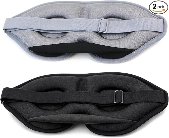 2 Pack Sleep Masks 3D Contoured Eye Mask for Sleeping Upgraded Slanted Nose Wing Light-Blocking Fits Side Sleepers