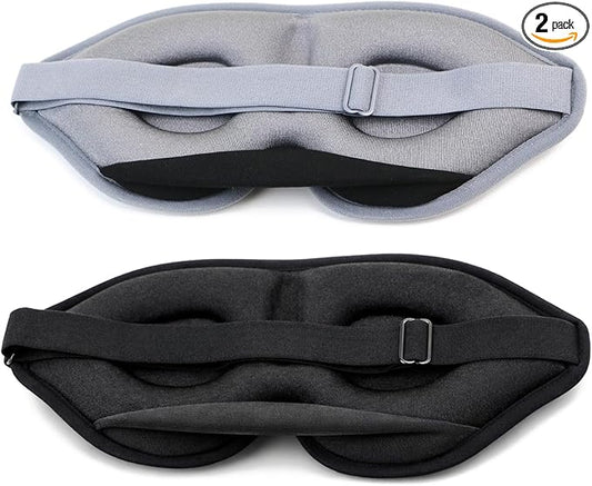 2 Pack Sleep Masks 3D Contoured Eye Mask for Sleeping Upgraded Slanted Nose Wing Light-Blocking Fits Side Sleepers
