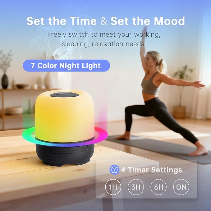Essential Oil Diffusers for Home, 300ml Ultrasonic Aromatherapy Diffuser with 4 Timer & 7 Color Night Lights, Quiet 20dB Operation for 12 Hours, for Bedroom, Nursery, Office (2)