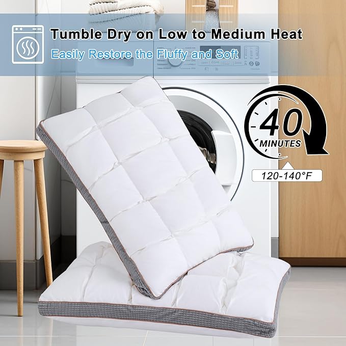YOUR MOON Soft Pillow Queen Size Set of 2, Super Soft Support Down Alternative Pillow 2 Pack, 100% Cotton Shell Luxury Comfy Fluffy Bed Pillows for Sleeping (White)