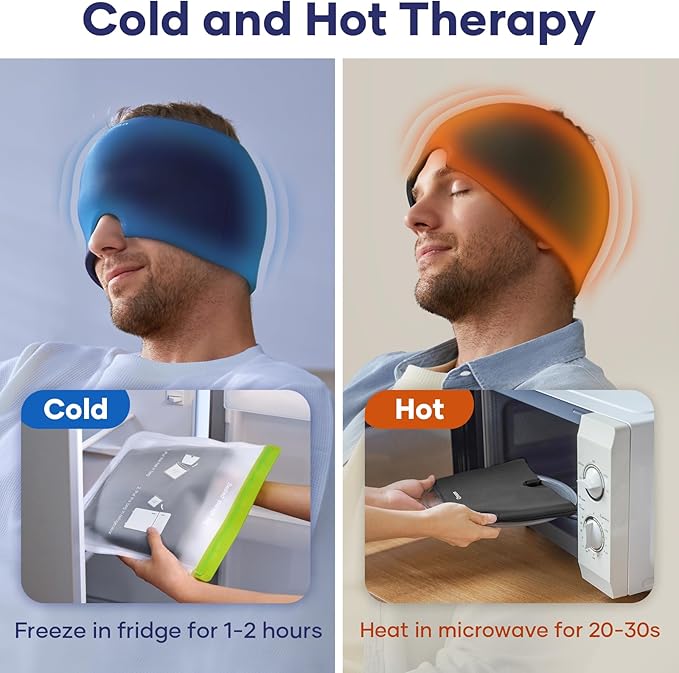 Qnoon Migraine Relief Cap, Headache Relief Cap Mask Products, Cooling Odorless Gel Ice Head Wrap for Tension, Stress,Hangover & Puffy Eyes