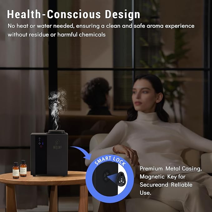 HVAC Diffuser Scent System Whole House - 4500 Sq Ft,Metal,Ultra Quiet,Safety Lock,Bluetooth App,Hotel Commercial Collection Diffuser Machine - Black