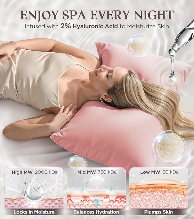 Instant Chill Cooling Pillowcase for Hot Sleepers, 2% HA Infused Pillowcase Hydrates Skin & Hair, Reduces Wrinkles & Frizz, Softer Than Silk Pillow Cases, Pillow Covers King (Coral Pink, 1 Pack)