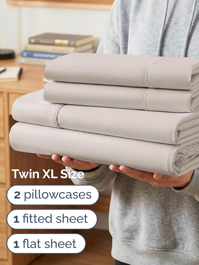Extra Deep Twin XL Sheet Set - 4 Piece Breathable and Cooling Sheets - Hotel Luxury Bedding for Women, Men, Kids & Teens - Easy & Secure Fit - Soft and Wrinkle Free - Extra Deep Pockets - Light Grey