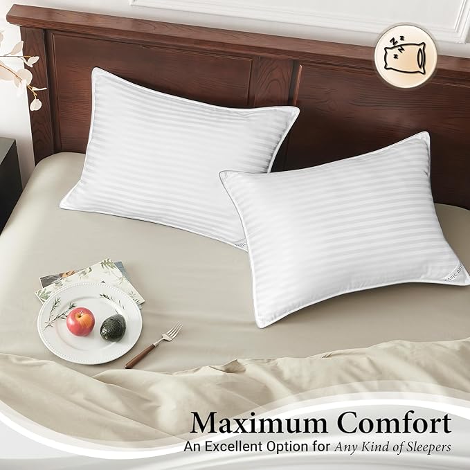 Basic Beyond Bed Pillows Queen Size Set of 4 - Down Alternative Pillows for Sleeping, Soft 20 x 28 Inches 4 Pack Queen Pillows for Back, Stomach or Side Sleepers, White