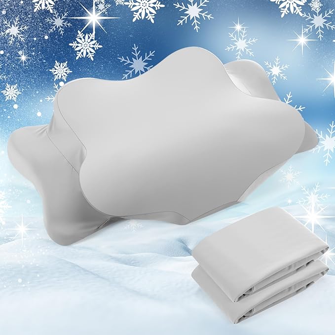 Hahafelt 2 Pcs Cooling Cervical Pillowcase with Zipper (Only Pillowcase) Ergonomic Cervical Neck Pillow Cover Breathable Cool Pillow Case for Side Back Stomach Sleepers(Gray,Queen Size)