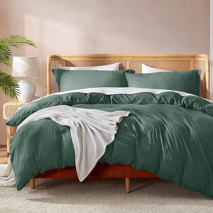 Nestl Twin Duvet Cover Set with Comforter Insert - Forest Green 3 Piece 68x90 Duvet Cover & 1 Pillow Sham with White Quilted Down Alternative Comforter, Ultra Soft, All Season