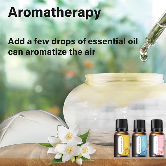 Air Aroma Diffuser - Colorful night light and soothing water flow sound - Suitable for children, pets and smokers - Suitable for home, office - 3 x 10 ml Essential Oil Aroma Freshener - White