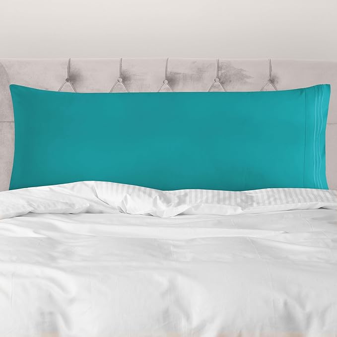 Mocassi 1-Piece Premium Body Pillowcase 1800 Series Hotel Quality Microfiber - Soft and Breathable with 3-Line Embroidery Wrinkle and Stain Resistant, Easy Care, 21" x 54", Teal