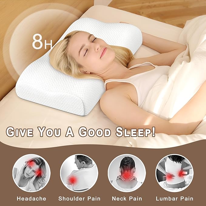 Cervical Memory Foam Pillow for Neck Pain Relief – Ergonomic Contour Pillow for Side, Back & Stomach Sleepers – Eco-Friendly & Durable