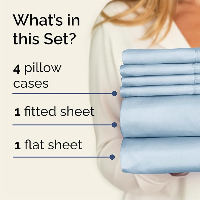 Cal King 6 Piece Sheet Set - Comfy Breathable & Cooling - Hotel Luxury Bedding for Women, Men, Kids, Teens & Children - 1 Flat & 1 Fitted Sheet & 4 Pillowcases w/ Deep Pockets, Wrinkle Free - Sky Blue
