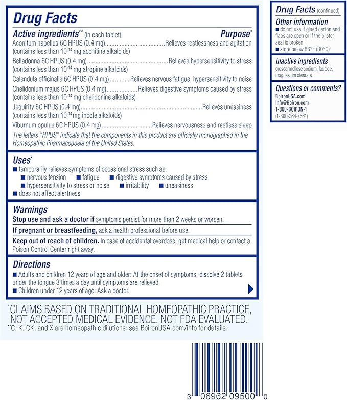 Boiron StressCalm for Relief of Stress, Anxiousness, Nervousness, Irritability, and Fatigue - 60 Count (Pack of 2)