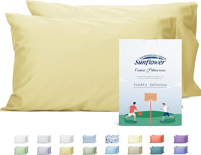 Sunflower Queen Pillowcases Set of 2, 100% Cotton Queen Size Pillow Cases 2, 20×30 inches Honeyed Straw, Soft and Breathable