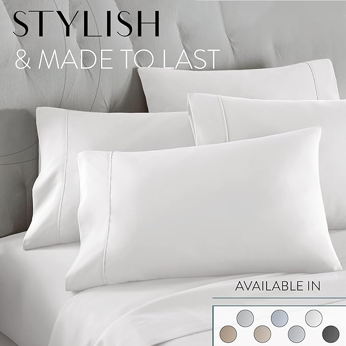 Danjor Linens Bed Sheet Set King Size for Hot Sleepers, Hotel Premium Sheets with 4 Pillowcases, Lightweight Brushed Microfiber Deep Pockets, Breathable Cooling 6 Piece Bedding Sets, Light Gray