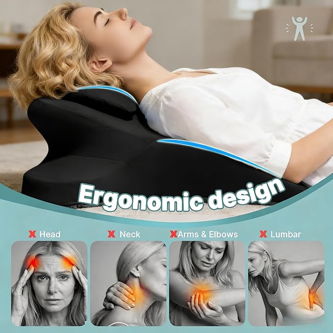 MOLERFO Ergonomic 27° Memory Foam Wedge Pillow for Back and Shoulder Support, Reduces Arm Pressure, Comfortable Support Cushion for Lounging, Reading, Watching TV, and Relaxation (Black) (Blue)