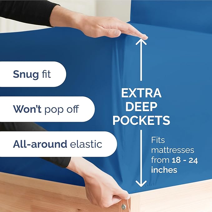 Extra Deep Cal King Sheet Set - 4 Piece Breathable & Cooling Bed Sheets - Easily Fits 18 to 24 inch Mattress - Ultra Soft, Wrinkle & Fade Free w/ Extra Deep Pockets - Hotel Luxury Bedding - Royal Blue