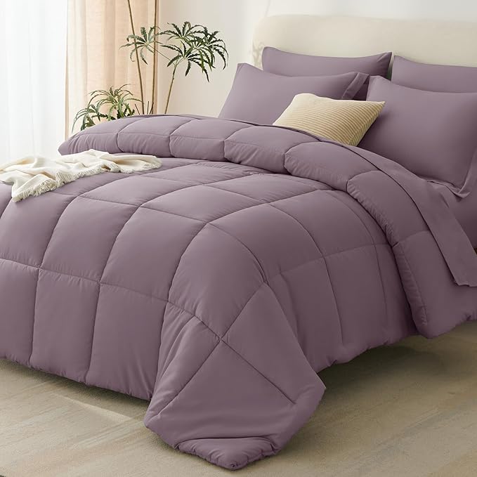 CozyLux King Size Comforter Set Dusty Purple - 7 Pieces Bed in a Bag King, Okeo-Tex Certifited Bedding Set, All Season Soft Bed Set with Down Alternative Comforter, Sheets, Pillowcases & Pillow Shams
