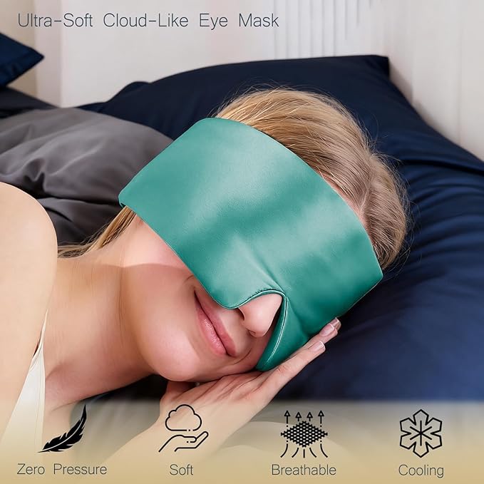Satin Sleep Eye Mask, 100% Complete Blackout Sleeping Mask for Women Men Side Sleepers, Zero Pressure Eye Shade with Adjustable Strap, Lightweight Breathable Night Blindfold for Travel Shift Work Naps