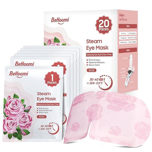 BeHoomi 20Packs Steam Eye Mask, Heated Eye Mask Warm Compress for Eyes, Disposable Self Heating Steam Mask for Sleep, Spa, Travel Essentials, Relaxation Gifts for Women, Mothers Day Gifts (Rose)