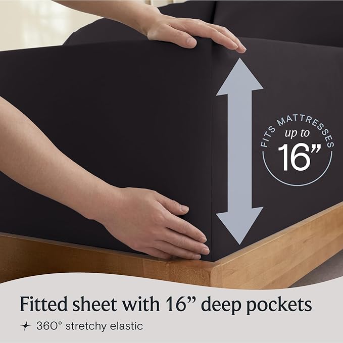 LuxClub 4 PC Full Sheet Set, Breathable Luxury Bed Sheets, Deep Pockets 18" Wrinkle Free Cooling Bed Sheets Machine Washable Hotel Bedding Silky Soft - Black Full