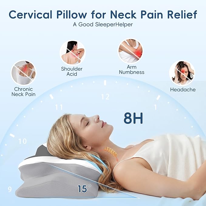 Cervical Pillow for Neck and Shoulder Support, Contour Memory Foam Pillow for Pain Relief, 2 Heights Cooling Ergonomic Orthopedic Pillow for Side Back Stomach Sleepers