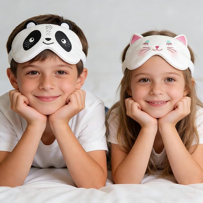 Orose Kids Silk Sleep Mask Cute Adjustable Original Design for Boys & Girls, Double-Sided Mulberry Silk, Cartoon Pattern, Toddler Eye Mask (Rabbit)