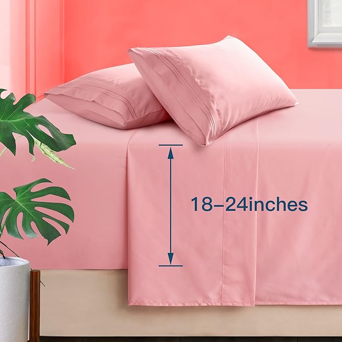 Manyshofu Extra Deep Pocket Twin Sheets Set - Hotel Luxury 1800 Thread Count Sheets & Pillowcases - Kids Bedding Set up to 24" Mattress - Blush Pink Bed Sheets 18-24 Inch Deep Pockets - 3 Piece