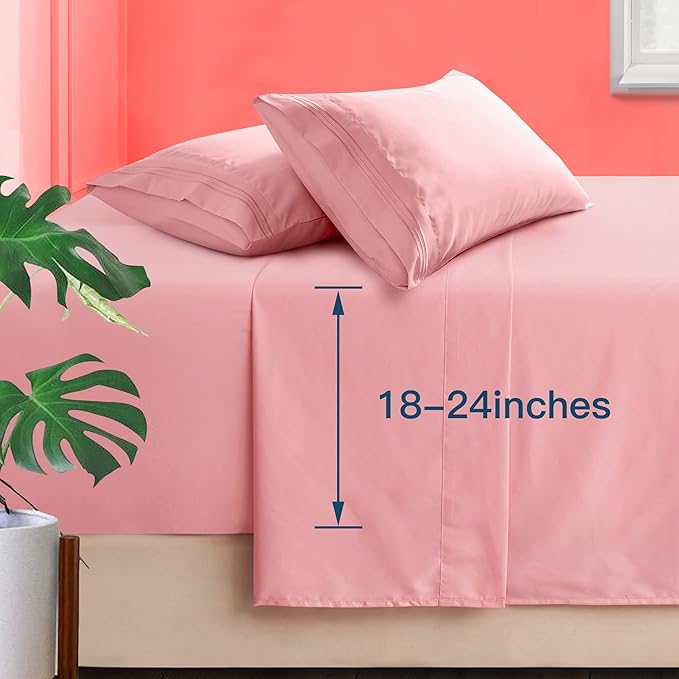 Manyshofu Extra Deep Pocket King Size Sheets - Hotel Luxury 1800 Thread Count Sheets & Pillowcases - Microfiber Bedding Set up to 24" Mattress - Blush Pink Bed Sheets 18-24 Inch Deep Pockets - 4 Piece
