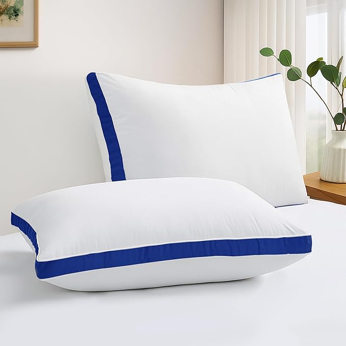 LUX Décor Gusseted Style Soft Hotel Pillows Set of 2 – for Side, Stomach & Back Sleepers - Down Alternative Hotel Bed Pillows – 100% Microfiber Cover, Virgin PSF Fill – Blue, Queen 26x18