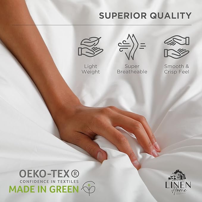 Linen Home 100% Cotton Percale Sheets Full Size, Smoky Charcoal, Deep Pocket, 4 Pieces Set - 1 Flat, 1 Deep Pocket Fitted Sheet and 2 Pillowcases, Crisp Cool and Strong Bed Linen