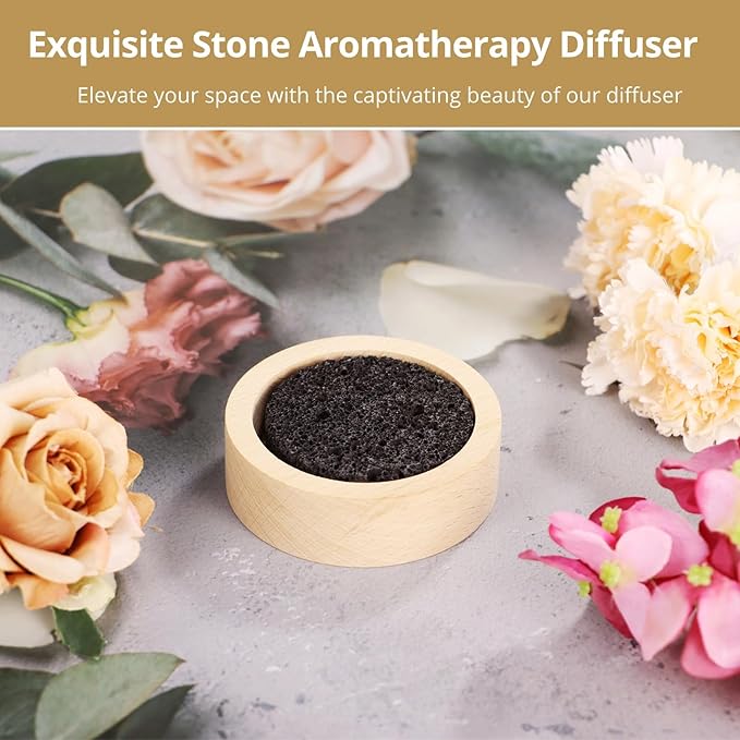 Wood & Lava Rock Essential Oil Diffuser, Black Lava Rock Stone Diffuser, Rock Diffuser with Natural Wood Base, Stone Diffuser for Home, Offices, Cars, Yoga, Sauna, SPA