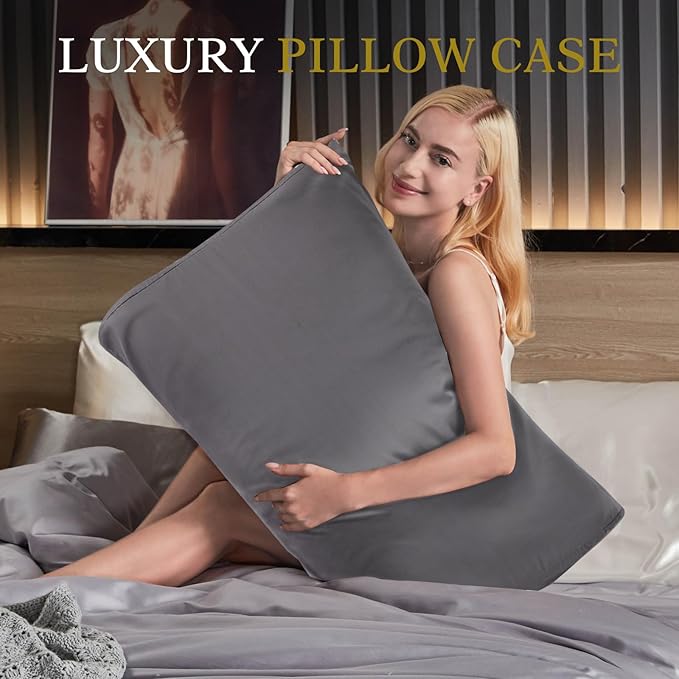 Contour Pillowcase- Rayon Derived from Bamboo Cooling Contour Cervical Neck Pillow Case Cover- Breathable Silky Soft Pillowcase for Hot Sleepers,24 x14 x5/3.7 Inches 1 Piece Dark Grey