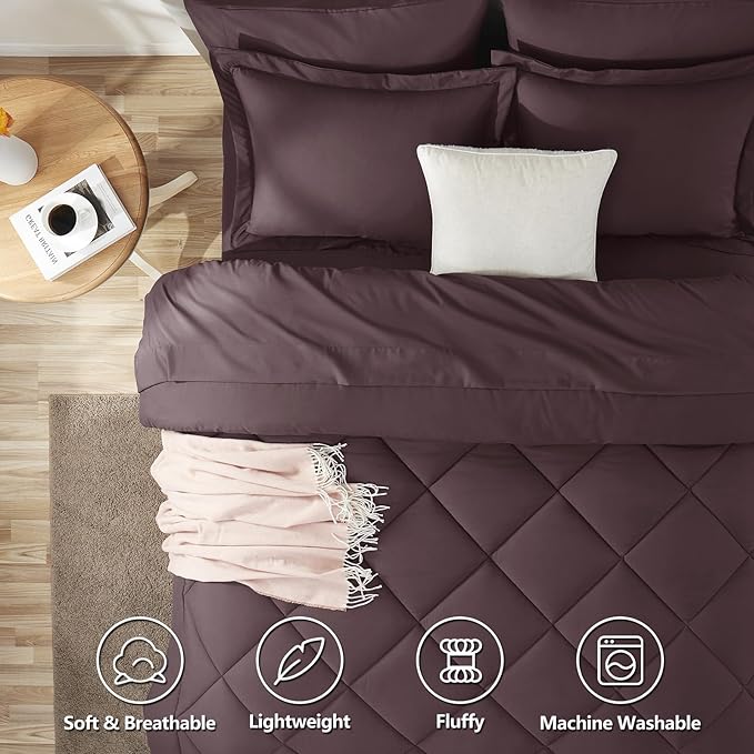 CozyLux Twin XL Comforter Set Cocoa Powder - 5 Pieces Twin Extra Long Bed in a Bag for College Dorm, All Season Bedding Set for Girls and Boys, Soft Bed Set with Comforter, Sheets, Pillowcase & Sham