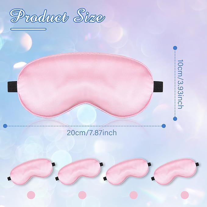 BBTO 4 Pcs Silk Sleep Mask Smooth Soft Eye Mask with Adjustable Shoulder Strap for Women Girl Sleep Shading Travel Relaxation(Pink)