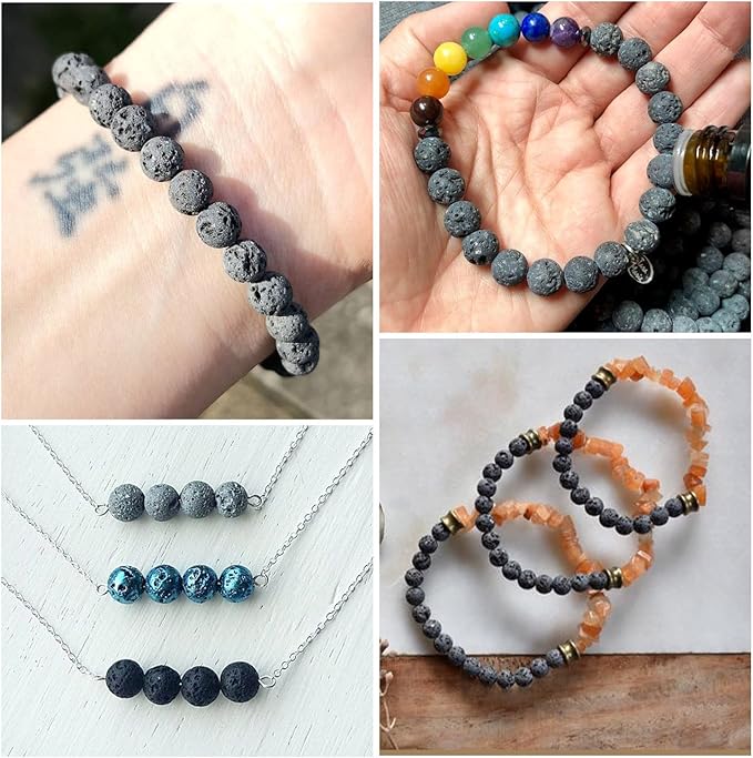 Craftdady 8mm Unwaxed Natural Lava Stone Beads 460Pcs Round Volcanic Rock Gemstone Loose Beads Energy Healing Chakra Beads for Jewelry Craft Essential Oil Bracelet