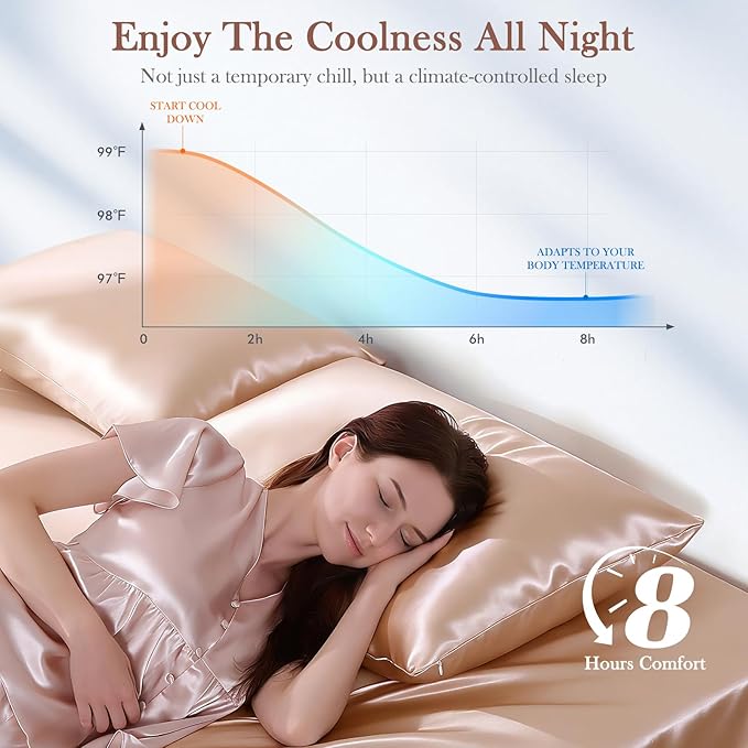 Avolare Cooling Pillow Cases Queen Size Set of 2, Arc-Chill 3.0 Cooling Pillow Cases for Hot Sleepers, Gentle on Hair and Skin, Zipper Pillow Cover, Machine Washable, Champagne, 20"x30"
