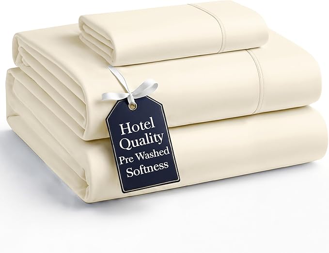 Casa Platino Sheet Sets Twin Size Bed, Hydro-Brushed Microfiber Sheets, 3 Piece Set, Pre-Washed Twin Sheet Set, Ultra Soft, Easy Care, Cozy with Deep Pockets – Ivory