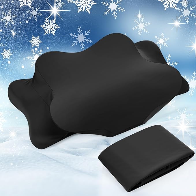 Hahafelt Cooling Cervical Neck Pillowcase Cover (Only Pillow Case) Ergonomic Pillowcase with Zipper Breathable Contour Pillow Cover for Side Back Stomach Sleepers(Black,Standard Size)