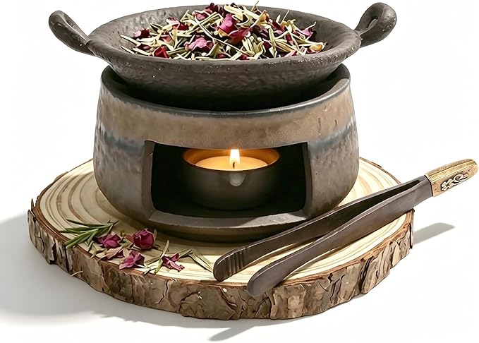 Ceramic Aromatherapy Burner, Incense Burner Kit with Clip and Pine Pad, Essential Oil Burner, Zen Incense Holder for Home Fragrance, Meditation, Relaxation & Bedroom Decor