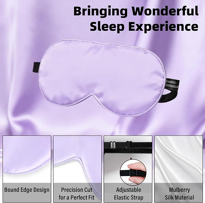Silk Sleep Eye Mask for Kids, 100% Real Natural Pure Silk Sleeping Masks, Blindfold Sleep Eye Cover with Adjustable Strap, Soft & Lightweight Night Eyeshade for Boys Girls Teens (Purple)