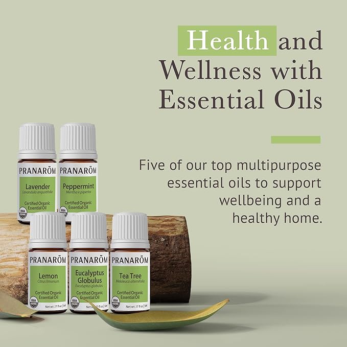 Pranarom - Top 5 Essential Oil Kit (5-Pack of 5ml) - Lavender, Peppermint, Tea Tree, Eucalyptus, and Lemongrass - 100% Pure Essential Oil | USDA and ECOCERT Certified Organic