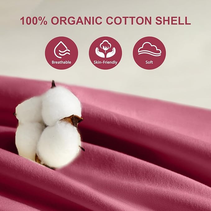 MIOTO Organic Buckwheat Pillow for Sleeping with Dual-Layer Pillowcase and Extra Tartary Buckwheat Hulls, Adjust Height and Firmness, Neck Support Pillow for Back and Side Sleepers 14"x20", Burgundy