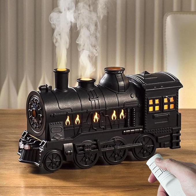Vintage Steam Train Aromatherapy Essential Oil Diffuser Humidifier,300ML Train Diffusers for Essential Oils with Remote with Dual-Color LED Light,Ultra-Quiet and Auto Shut-Off for Home Office (Black)