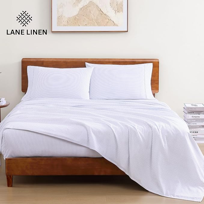 LANE LINEN Eco Friendly 100% Organic Cotton King Bed Sheets Set, Printed Modern Cotton Sheets, Soft & Comfy Low Pill Fade Resistance Fully Elasticized King Size Bed Set 15" deep Pockets