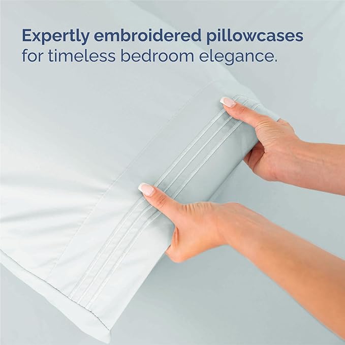 King Size 4 Piece Sheet Set - Comfy Breathable & Cooling Sheets - Hotel Luxury Bed Sheets for Women & Men - Deep Pockets, Easy-Fit, Extra Soft & Wrinkle Free Sheets - Ice Blue Oeko-Tex Bed Sheet Set